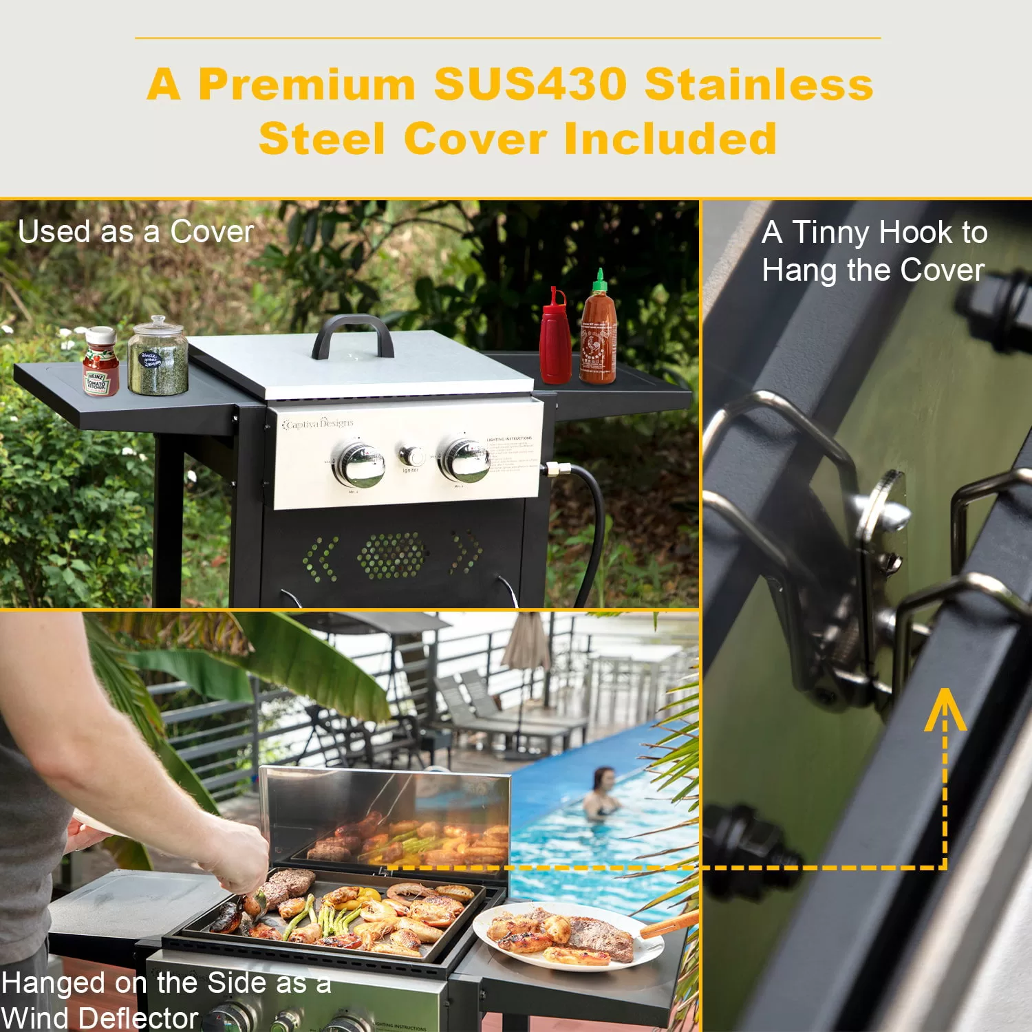 Sophia & William 2-Burner Gas Grill and Griddle Combo with Wheels