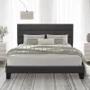Allewie Queen Size Platform Bed Frame with Fabric Upholstered Headboard, Dark Grey