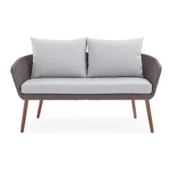 Athens Brown All-Weather Wicker Outdoor Loveseat with Light Gray Cushions