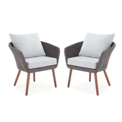 Athens Chocolate Brown Stationary All-Weather Wicker Outdoor Lounge Chairs (Set of 2)