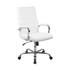 Flash Furniture High Back White LeatherSoft Executive Swivel Office Chair with Chrome Frame and Arms