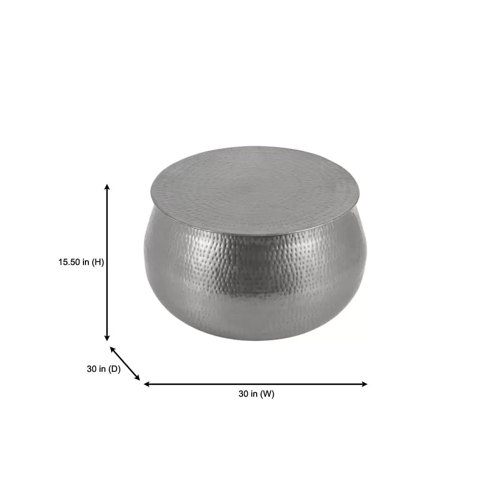 Calluna 31 in. Silver Medium Round Metal Coffee Table with Lift Top