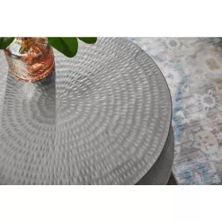 Calluna 31 in. Silver Medium Round Metal Coffee Table with Lift Top