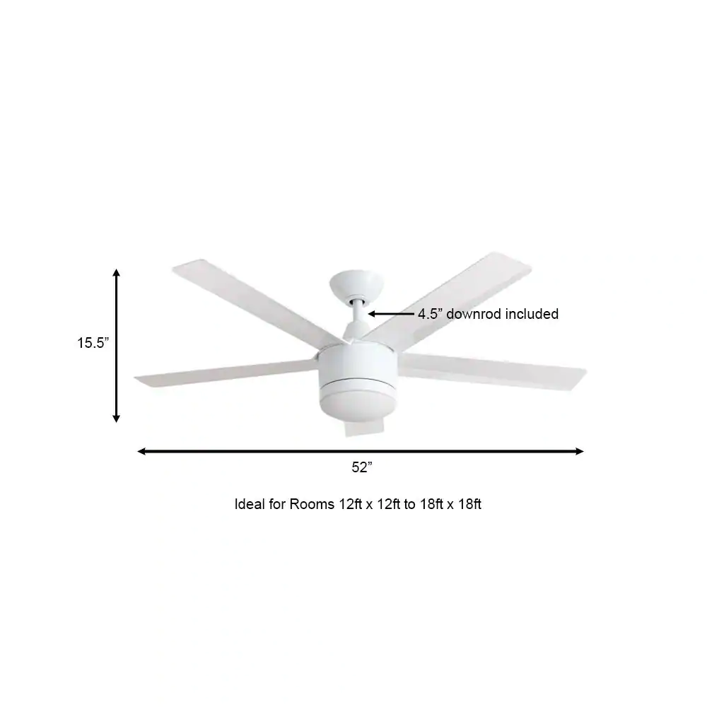 Home Decorators Collection SW1422WH Merwry 52 in. Integrated LED Indoor White Ceiling Fan with Light Kit and Remote Control