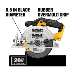 DEWALT Circular Saw DCS391P1 20-Volt MAX Cordless 6-1/2 in. with 20-Volt Battery 5.0Ah & Charger