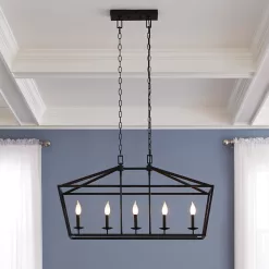Home 5-76201 Decorators Collection Weyburn 5-Light 36 in. Bronze Caged Farmhouse Linear Island Hanging Chandelier for Kitchen