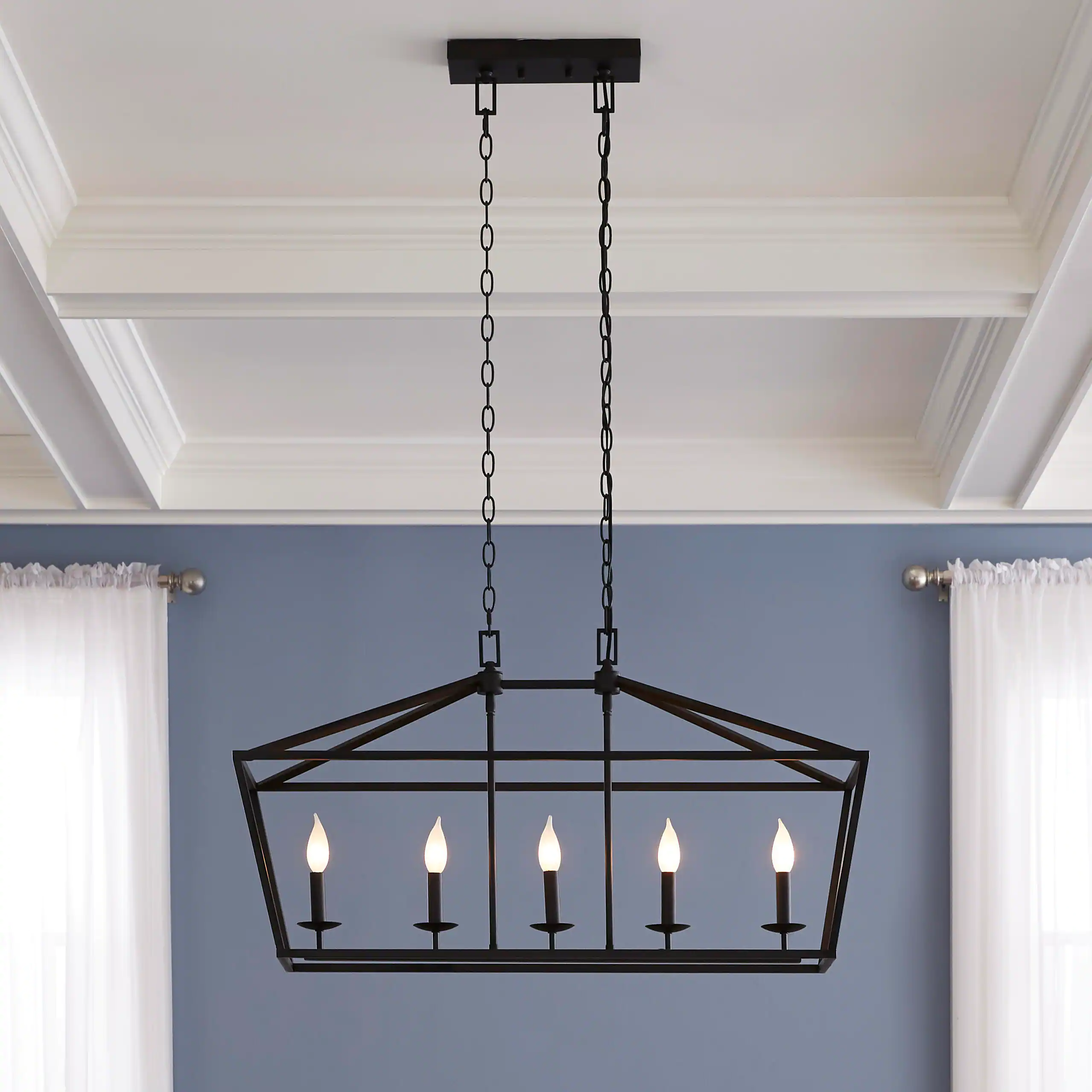 Home 5-76201 Decorators Collection Weyburn 5-Light 36 in. Bronze Caged Farmhouse Linear Island Hanging Chandelier for Kitchen