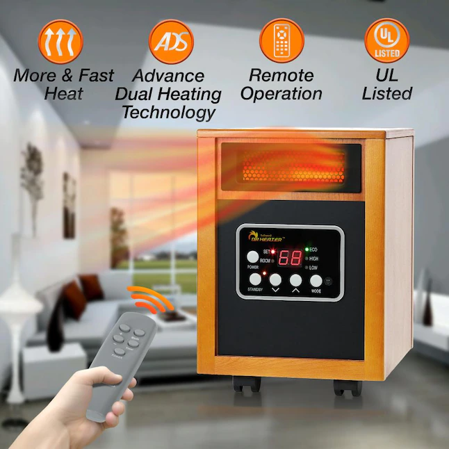 Dr Infrared Heater 1500-Watt Infrared Quartz Cabinet Indoor Electric Space Heater with Thermostat and Remote Included - Image 2