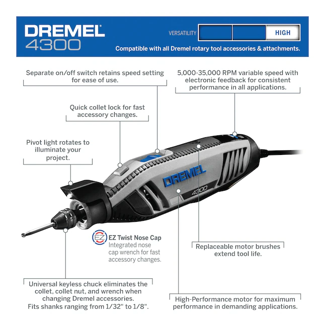 Dremel 76-Piece Variable Speed Corded 1.8-Amp Multipurpose Rotary Tool with Hard Case - Image 2