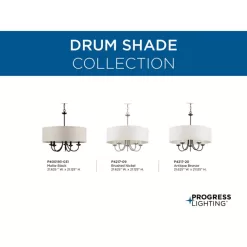 Progress Lighting Drum P400193-031 Shade Collection Farmhouse 21-5/8 in. 5-Light Matte Black with Harvest Linen Shade Chandelier Light