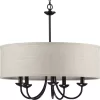Progress Lighting Drum P400193-031 Shade Collection Farmhouse 21-5/8 in. 5-Light Matte Black with Harvest Linen Shade Chandelier Light