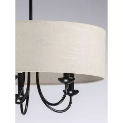 Progress Lighting Drum P400193-031 Shade Collection Farmhouse 21-5/8 in. 5-Light Matte Black with Harvest Linen Shade Chandelier Light