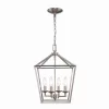 Home Decorators Collection 46201 BAN Weyburn 4-Light Brushed Nickel Caged Farmhouse Chandelier for Dining Room, Lantern Kitchen Light