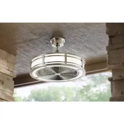 Home Decorators Collection AM382B-BN Brette II 23 in. LED Indoor/Outdoor Brushed Nickel Ceiling Fan with Light and Remote Control