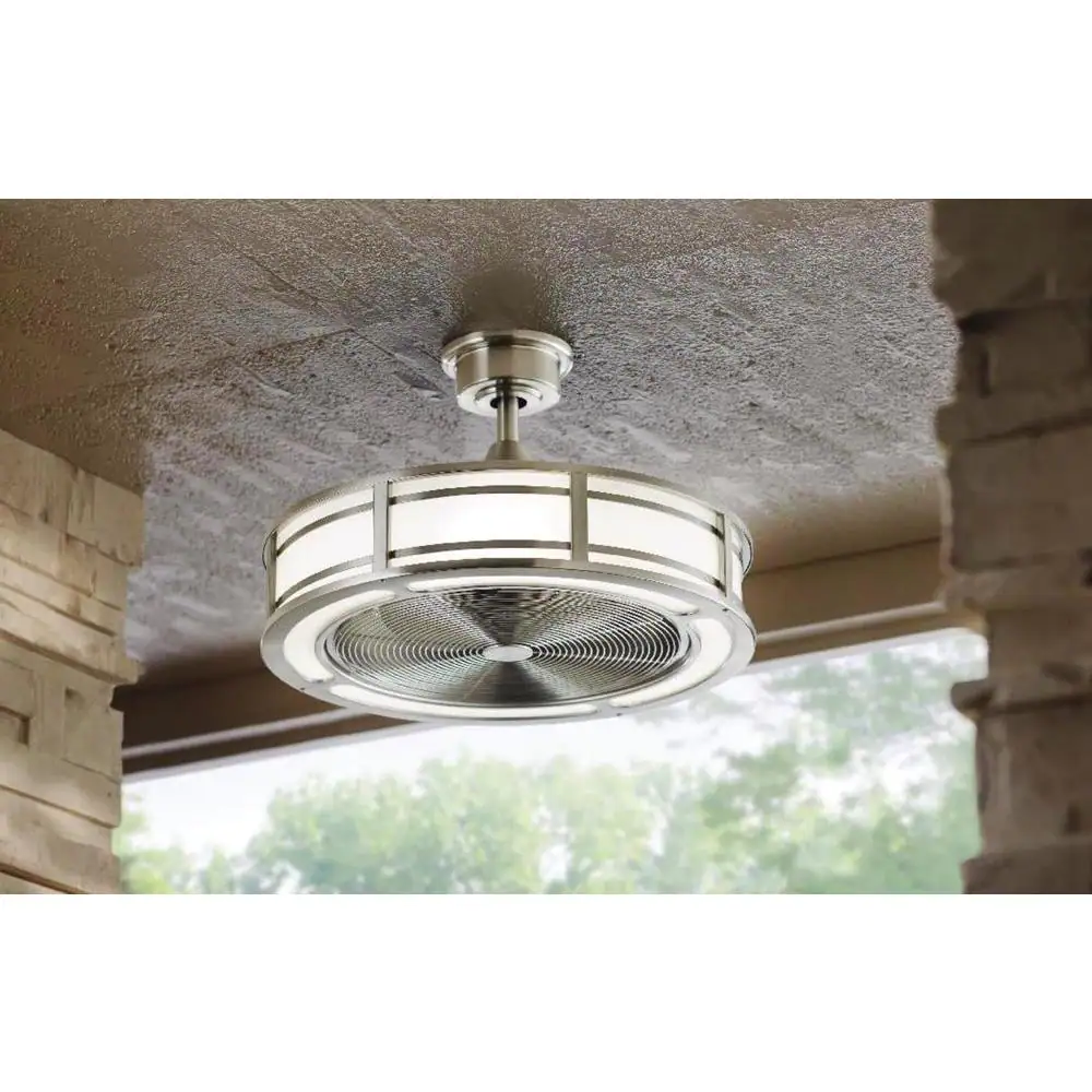 Home Decorators Collection AM382B-BN Brette II 23 in. LED Indoor/Outdoor Brushed Nickel Ceiling Fan with Light and Remote Control