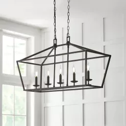 Home 5-76201 Decorators Collection Weyburn 5-Light 36 in. Bronze Caged Farmhouse Linear Island Hanging Chandelier for Kitchen