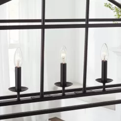 Home 5-76201 Decorators Collection Weyburn 5-Light 36 in. Bronze Caged Farmhouse Linear Island Hanging Chandelier for Kitchen