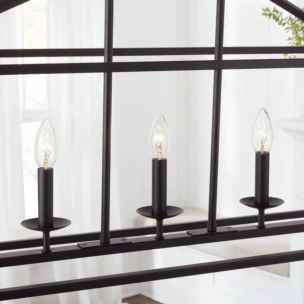 Home 5-76201 Decorators Collection Weyburn 5-Light 36 in. Bronze Caged Farmhouse Linear Island Hanging Chandelier for Kitchen