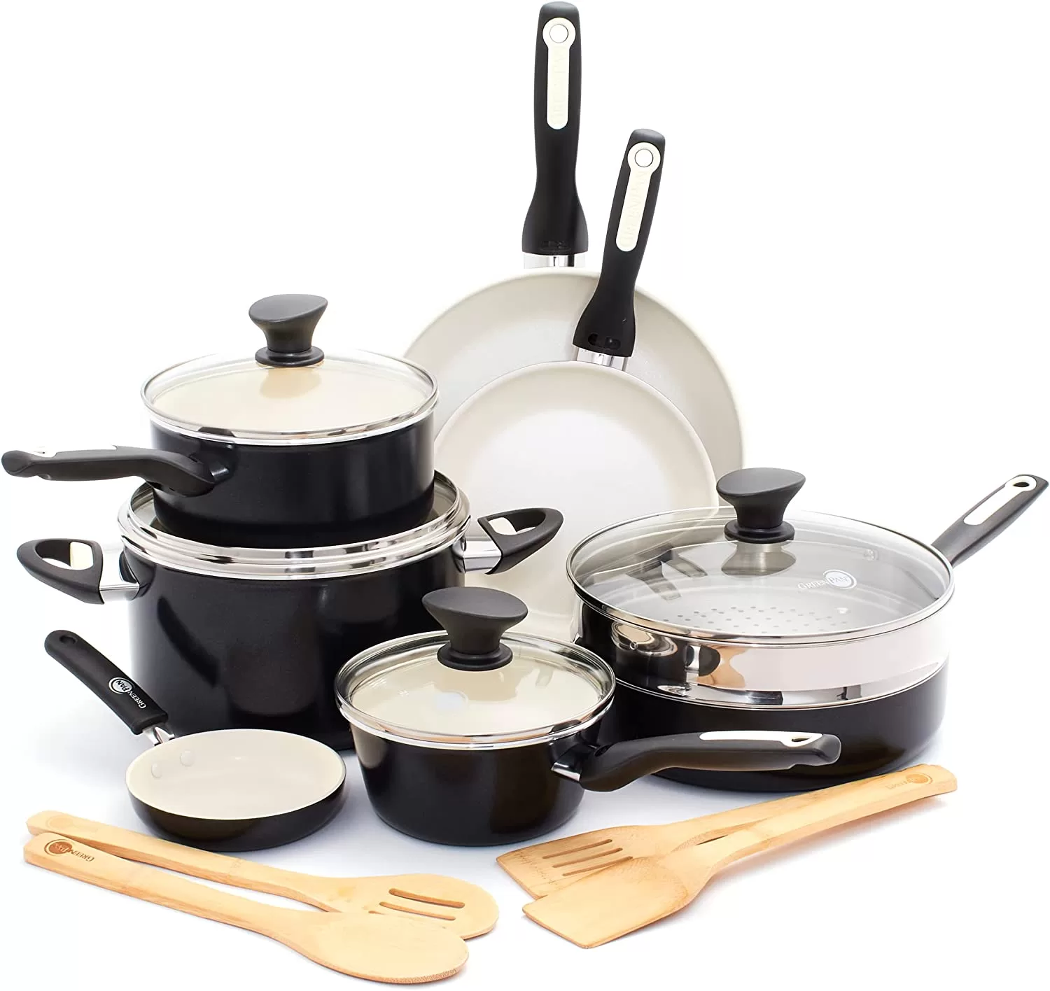 Greenpan Rio 16pc Ceramic Nonstick Cookware Set, Black