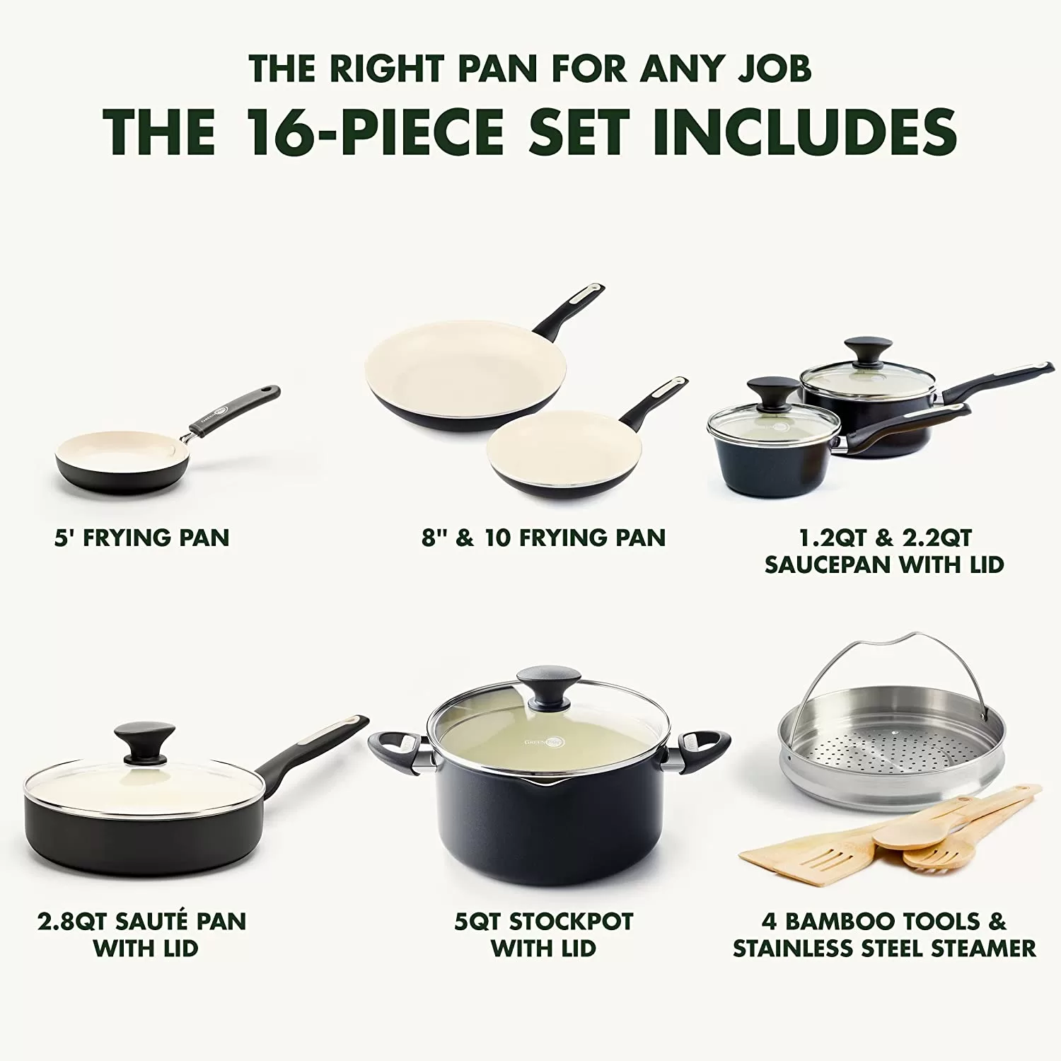 Greenpan Rio 16pc Ceramic Nonstick Cookware Set, Black - Image 5