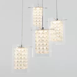 Artika Crystal Cube 17-Watt Modern Integrated LED 4-Light Chrome Hanging Pendant Light with Glass Shade for Living Room