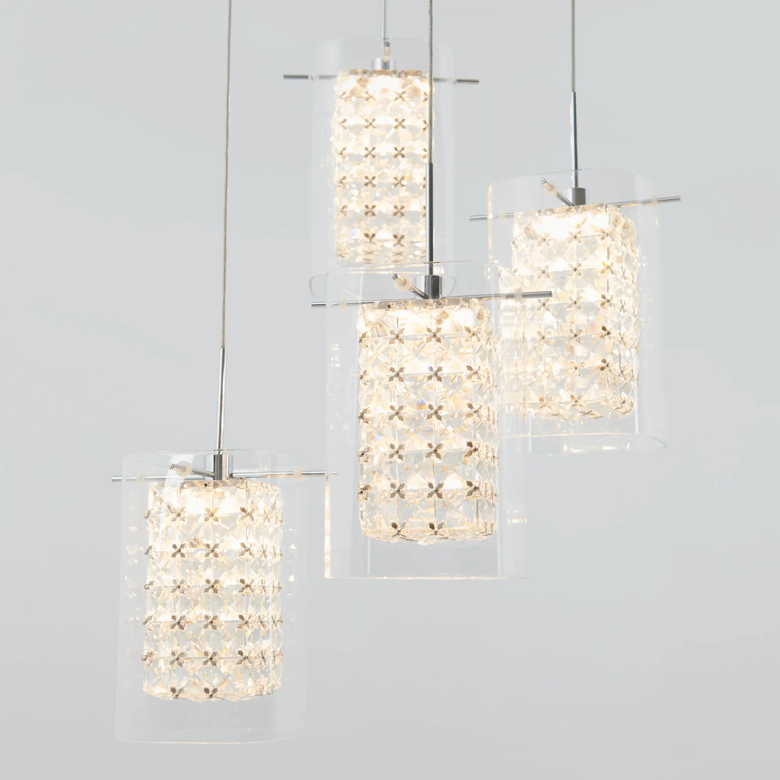Artika Crystal Cube 17-Watt Modern Integrated LED 4-Light Chrome Hanging Pendant Light with Glass Shade for Living Room