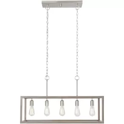 Hampton Bay Boswell 7965HBBNDI Quarter 34 in. 5-Light Brushed Nickel Farmhouse Linear Chandelier with Weathered Wood Accents