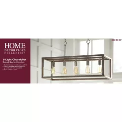 Hampton Bay Boswell 7965HBBNDI Quarter 34 in. 5-Light Brushed Nickel Farmhouse Linear Chandelier with Weathered Wood Accents