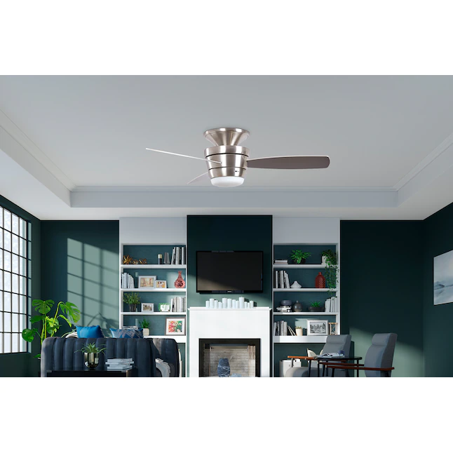 Harbor Breeze Mazon 44-in Brushed Nickel LED Indoor Flush Mount Ceiling Fan with Light Remote (3-Blade) - Image 3