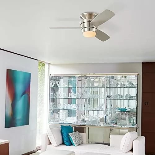Harbor Breeze Mazon 44-in Brushed Nickel LED Indoor Flush Mount Ceiling Fan with Light Remote (3-Blade) - Image 4