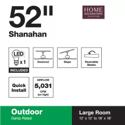 Home Decorators Collection 59201 Shanahan 52 in. Indoor/Outdoor LED Bronze Ceiling Fan with Light Kit, Downrod and Reversible Blades