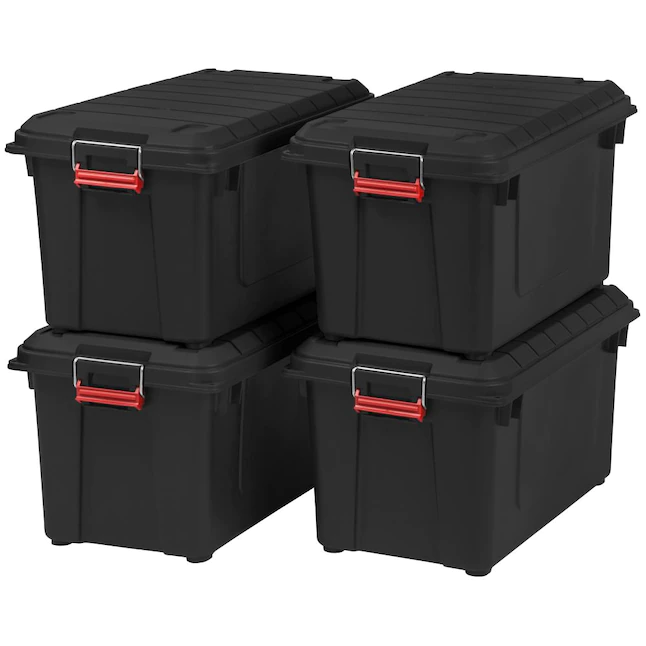 IRIS 4-Pack Weather Tight Storage Box X-large 20.5-Gallon (82-Quart) Black Heavy Duty Tote with Latching Lid