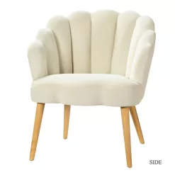 JAYDEN CREATION Flora Ivory Scalloped Velvet Arm Chair