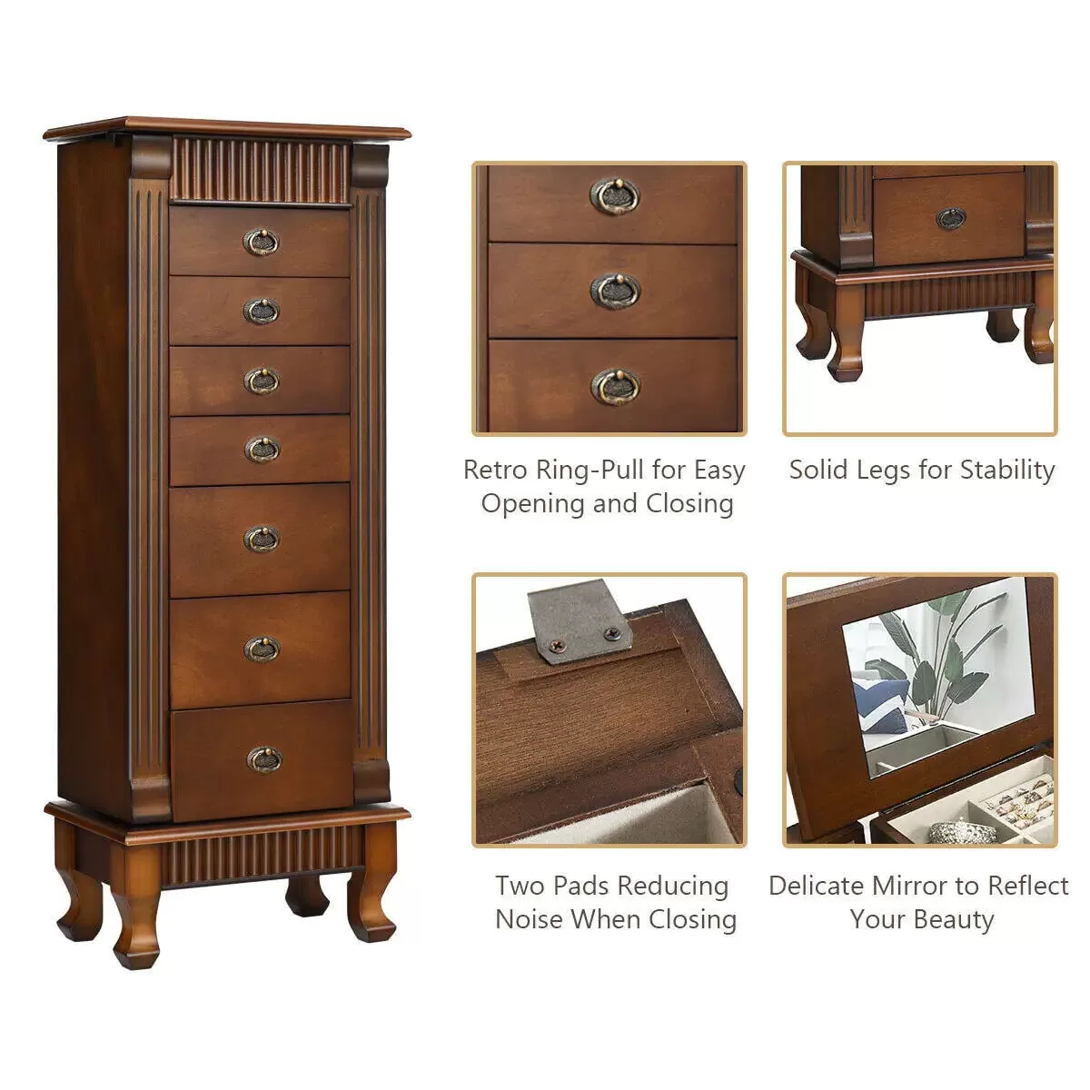 Jewelry Cabinet Armoire Jewelry Box Storage Chest Stand Organizer Wood Christmas Gift