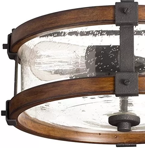 Kichler Barrington 3-Light 14-in Distressed Black and Wood Tone Incandescent Semi-flush Mount Light - Image 9