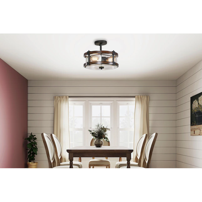 Kichler Barrington 3-Light 14-in Distressed Black and Wood Tone Incandescent Semi-flush Mount Light - Image 2