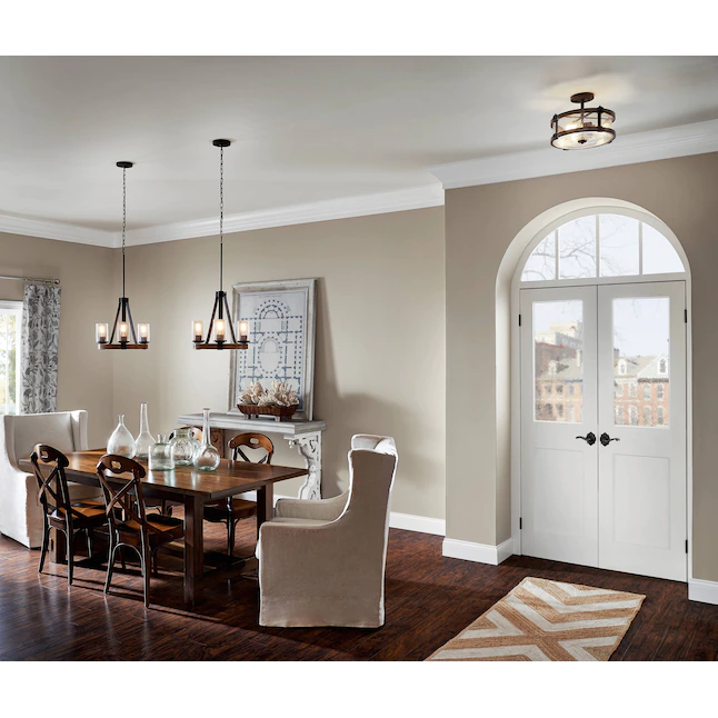 Kichler Barrington 3-Light 14-in Distressed Black and Wood Tone Incandescent Semi-flush Mount Light - Image 5