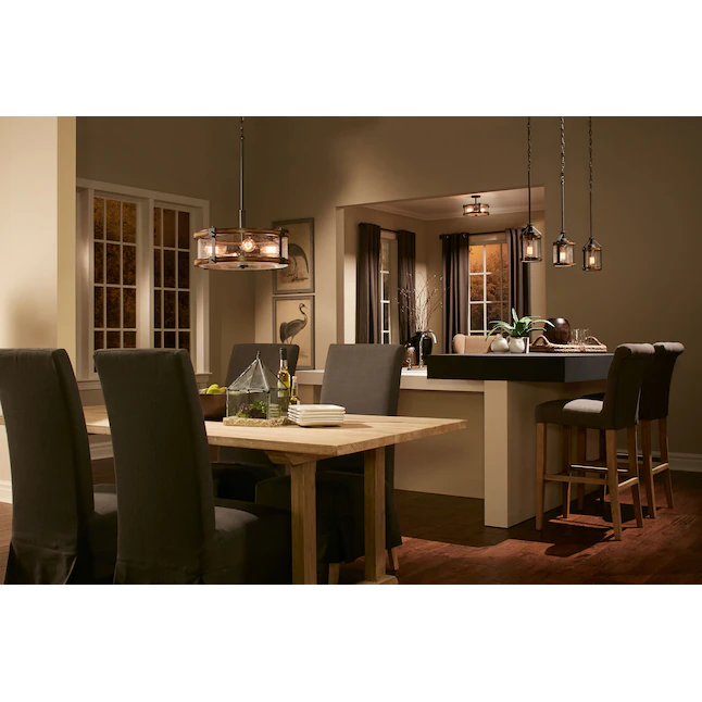Kichler Barrington 3-Light 14-in Distressed Black and Wood Tone Incandescent Semi-flush Mount Light - Image 6
