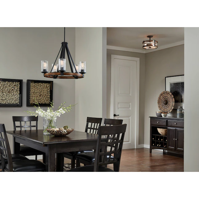 Kichler Barrington 3-Light 14-in Distressed Black and Wood Tone Incandescent Semi-flush Mount Light - Image 7