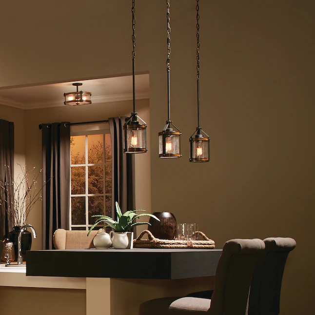 Kichler Barrington 3-Light 14-in Distressed Black and Wood Tone Incandescent Semi-flush Mount Light - Image 8