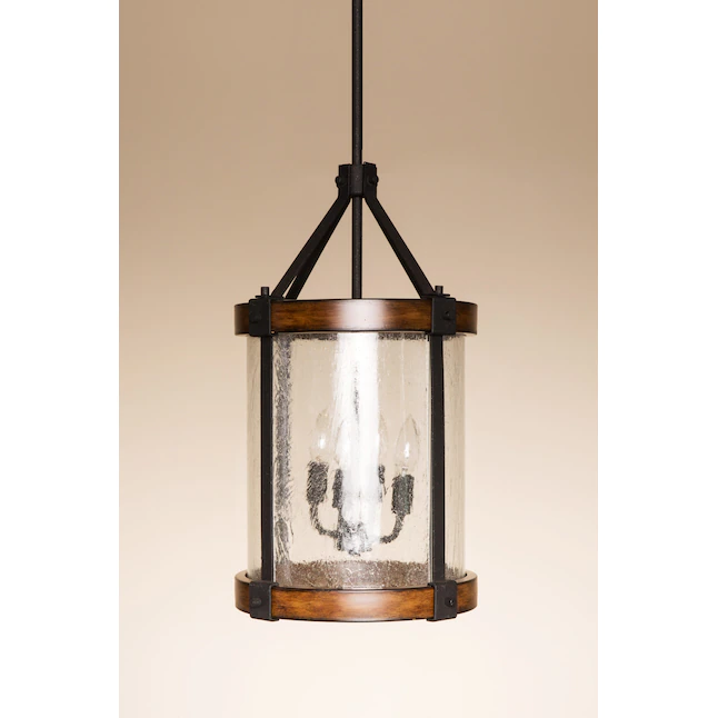 Kichler Barrington 4-Light Distressed Black and Wood Tone Rustic Seeded Glass Cylinder Pendant Light - Image 2