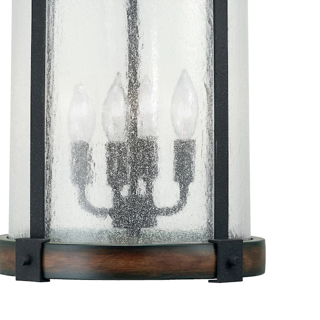 Kichler Barrington 4-Light Distressed Black and Wood Tone Rustic Seeded Glass Cylinder Pendant Light - Image 5