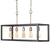 Hampton Bay Boswell Quarter 34 in. 5-Light Vintage Brass Farmhouse Linear Island Chandelier with Black Distressed Wood Accents