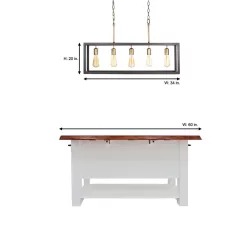 Hampton Bay Boswell Quarter 34 in. 5-Light Vintage Brass Farmhouse Linear Island Chandelier with Black Distressed Wood Accents