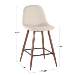 Lumisource Pebble 24 in. Walnut and Beige Counter Stool (Set of 2)
