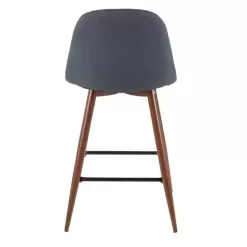 Lumisource Pebble 24 in. Walnut and Blue Counter Stool (Set of 2)
