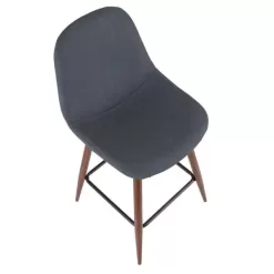 Lumisource Pebble 24 in. Walnut and Blue Counter Stool (Set of 2)