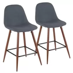 Lumisource Pebble 24 in. Walnut and Blue Counter Stool (Set of 2)