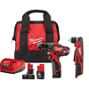 Milwaukee 2407-22-2415-20-48-11-2460 M12 12V Lithium-Ion Cordless 3/8 in. Drill/Driver Kit with M12 3/8 in. Right Angle Drill and 6.0 Ah XC Battery Pack