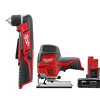 Milwaukee 2415-20-2445-20-48-11-2460 M12 12V Lithium-Ion Cordless 3/8 in. Right Angle Drill with M12 Cordless Jig Saw and 6.0 Ah XC Battery Pack